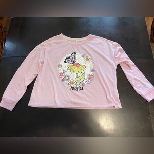 Justice Light Purple Floral Butterfly Long Sleeve Pajama Tee